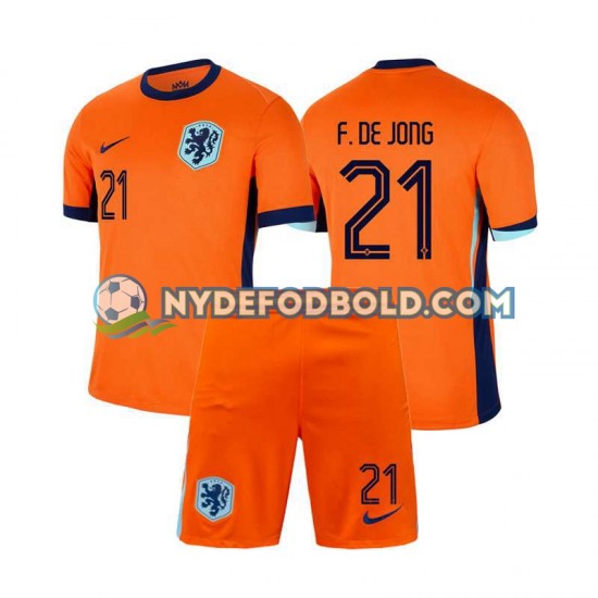 Hjemmebane Trøje Holland Frenkie de Jong 21 Euro 2024 K/Æ Børn(+Shorts)