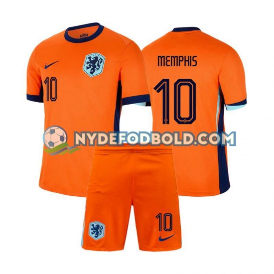 Hjemmebane Trøje Holland Memphis Depay 10 Euro 2024 K/Æ Børn(+Shorts)