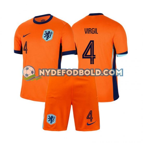 Hjemmebane Trøje Holland Virgil van Dijk 4 Euro 2024 K/Æ Børn(+Shorts)