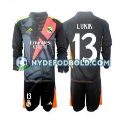 Udebane Trøje Real Madrid Målmand Sort Andriy Lunin 13 2024-2025 L/Æ Børn(+Shorts)