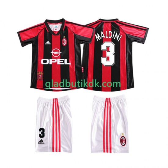 Hjemmebane Trøje AC Milan MALDINI 3 Retro 1998 1999 K/Æ Børn(+Shorts)
