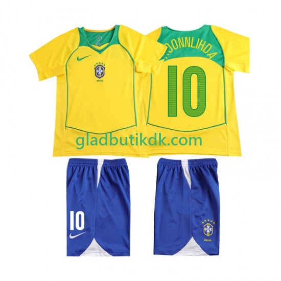 Hjemmebane Trøje Brasilien RONALOINHO 10 Retro 2004 K/Æ Børn(+Shorts)