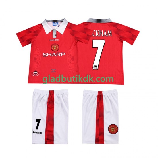 Hjemmebane Trøje Manchester United BECKHAM 7 Retro 1996 1997 K/Æ Børn(+Shorts)