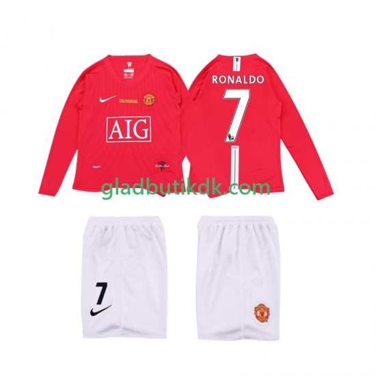 Hjemmebane Trøje Manchester United Ronaldo 7 Retro Premier League 2008 2009 L/Æ Børn(+Shorts)