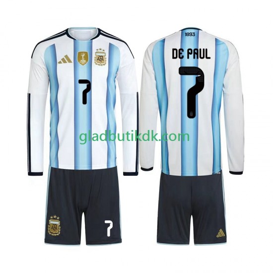 Hjemmebane Trøje Argentina Rodrigo De Paul 7 World Cup 2026 L/Æ Børn(+Shorts)