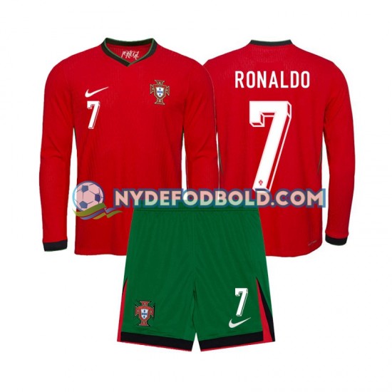Hjemmebane Trøje Portugal Ronaldo 7 Euro 2024 L/Æ Børn(+Shorts)