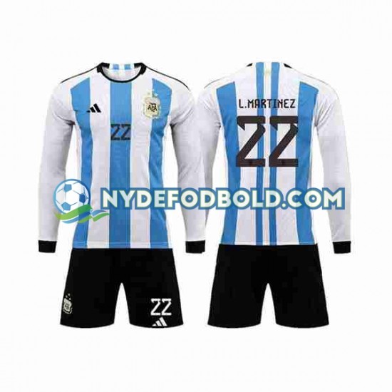 Hjemmebane Trøje Argentina 3 Stars Lautaro Martinez 22 World Cup 2022 L/Æ Børn(+Shorts)