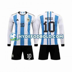 Hjemmebane Trøje Argentina 3 Stars Lionel Messi 10 World Cup 2022 L/Æ Børn(+Shorts)