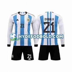 Hjemmebane Trøje Argentina 3 Stars Paulo Dybala 21 World Cup 2022 L/Æ Børn(+Shorts)