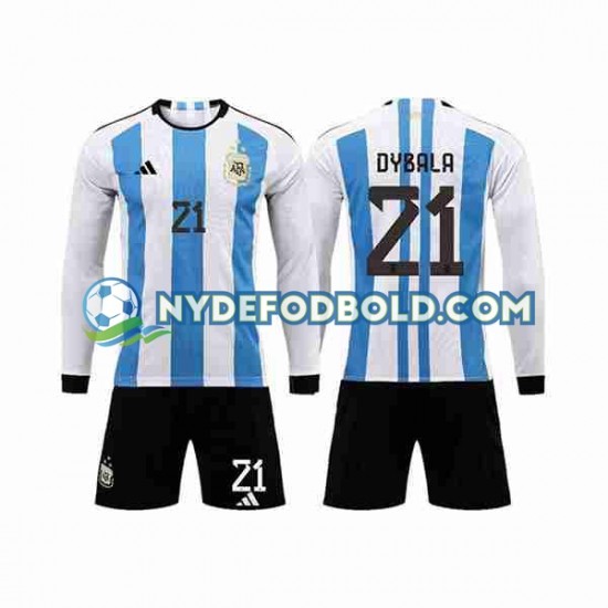 Hjemmebane Trøje Argentina 3 Stars Paulo Dybala 21 World Cup 2022 L/Æ Børn(+Shorts)