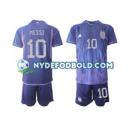 Udebane Trøje Argentina Lionel Messi 10 World Cup 2022 K/Æ Børn(+Shorts)