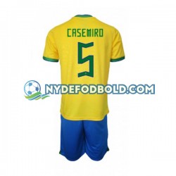 Hjemmebane Trøje Brasilien Casemiro 5 World Cup 2022 K/Æ Børn(+Shorts)