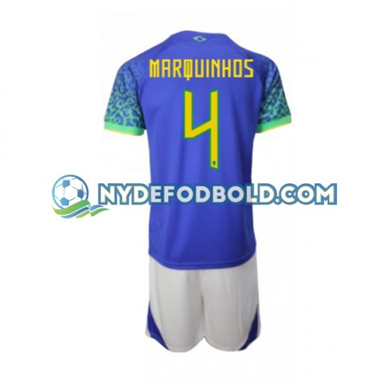 Udebane Trøje Brasilien Marquinhos 4 World Cup 2022 K/Æ Børn(+Shorts)