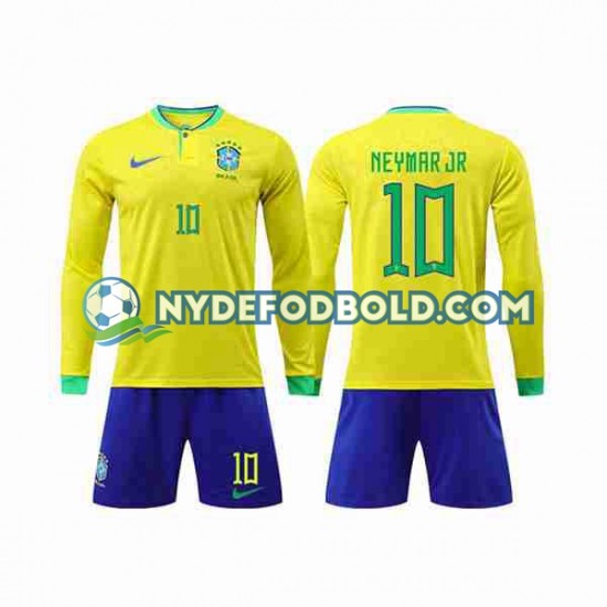Hjemmebane Trøje Brasilien Neymar Jr 10 World Cup 2022 L/Æ Børn(+Shorts)
