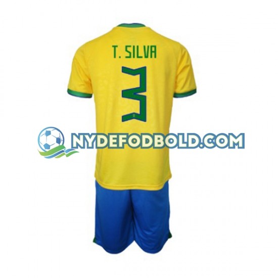 Hjemmebane Trøje Brasilien Thiago Silva 3 World Cup 2022 K/Æ Børn(+Shorts)
