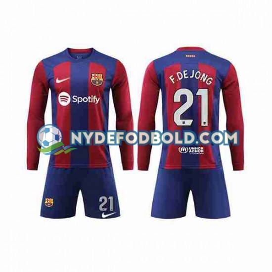 Hjemmebane Trøje FC Barcelona Frenkie de Jong 21 2023-2024 L/Æ Børn(+Shorts)