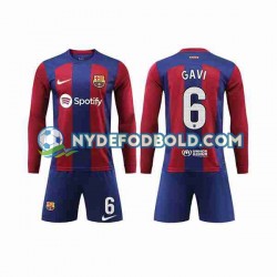 Hjemmebane Trøje FC Barcelona GAVI 6 2023-2024 L/Æ Børn(+Shorts)