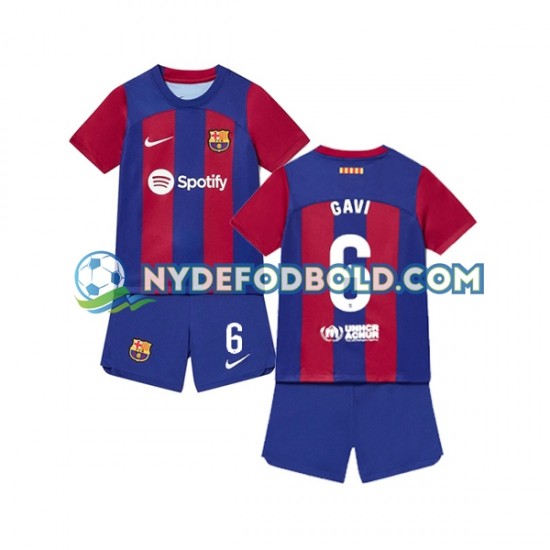 Hjemmebane Trøje FC Barcelona Gavi 6 2023-2024 K/Æ Børn(+Shorts)