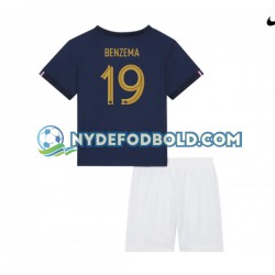 Hjemmebane Trøje Frankrig Benzema 19 World Cup 2022 K/Æ Børn(+Shorts)