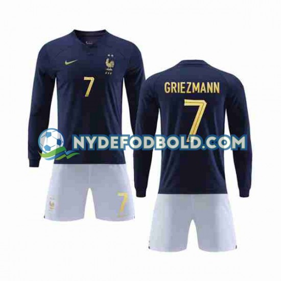 Hjemmebane Trøje Frankrig Griezmann 7 World Cup 2022 L/Æ Børn(+Shorts)
