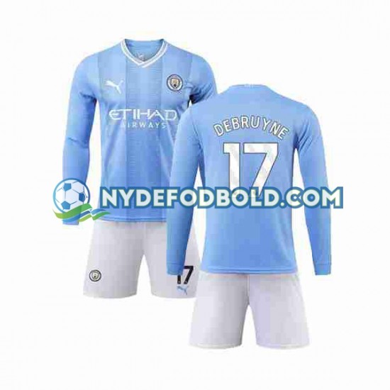 Hjemmebane Trøje Manchester City Kevin De Bruyne 17 2023-2024 L/Æ Børn(+Shorts)