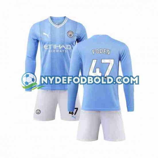 Hjemmebane Trøje Manchester City Phil Foden 47 2023-2024 L/Æ Børn(+Shorts)