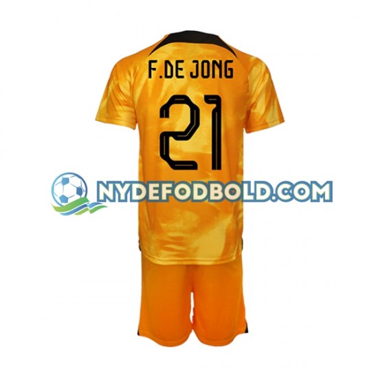 Hjemmebane Trøje Holland Frenkie de Jong 21 World Cup 2022 K/Æ Børn(+Shorts)