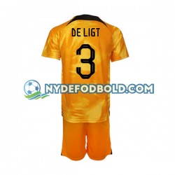 Hjemmebane Trøje Holland Matthijs de Ligt 3 World Cup 2022 K/Æ Børn(+Shorts)