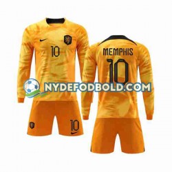 Hjemmebane Trøje Holland Memphis 10 World Cup 2022 L/Æ Børn(+Shorts)