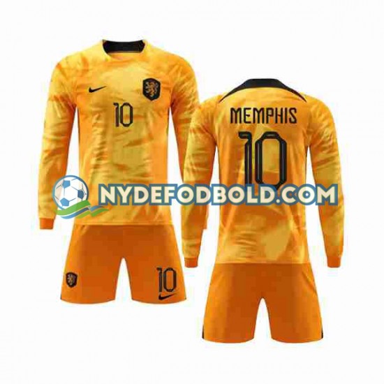 Hjemmebane Trøje Holland Memphis 10 World Cup 2022 L/Æ Børn(+Shorts)