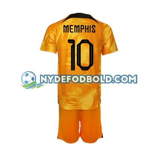 Hjemmebane Trøje Holland Memphis Depay 10 World Cup 2022 K/Æ Børn(+Shorts)