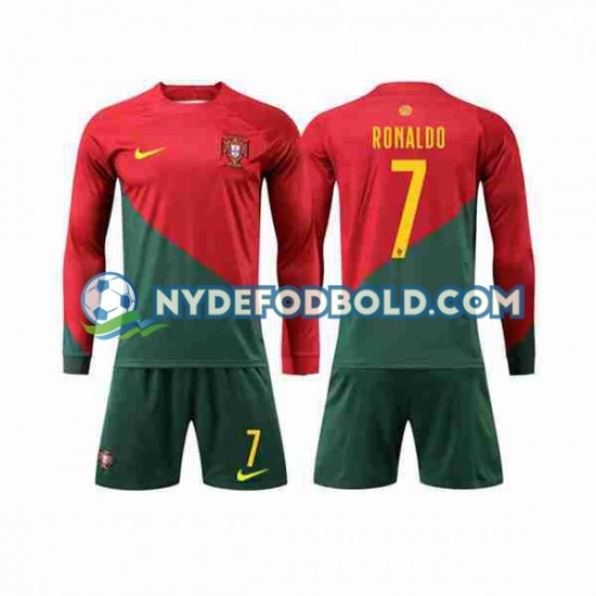 Hjemmebane Trøje Portugal Ronaldo 7 World Cup 2022 L/Æ Børn(+Shorts)