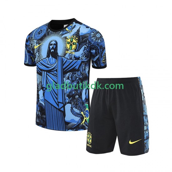 Hjemmebane Brasilien Blå JESUS Football Shirts 2024-2025 K/Æ Børn(+Shorts)