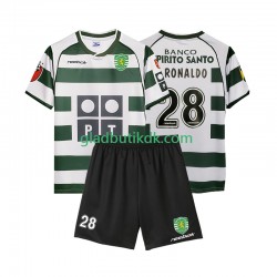 Hjemmebane Trøje Sporting CP Cristiano Ronaldo 28 Retro 2001 2003 K/Æ Børn(+Shorts)