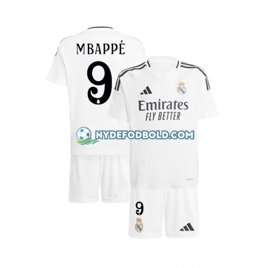 Hjemmebane Trøje Real Madrid Hvid Kylian Mbappe 9 2024-2025 K/Æ Børn(+Shorts)