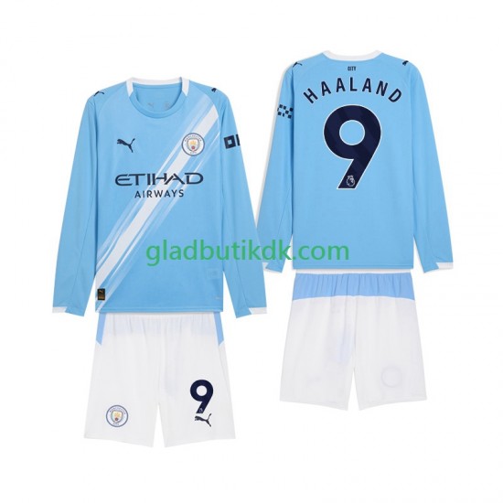 Hjemmebane Trøje Manchester City Erling Haaland 9 2025-2026 L/Æ Børn(+Shorts)