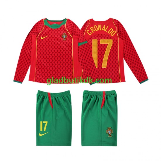 Hjemmebane Trøje Portugal Cristiano Ronaldo 17 Retro 2004 L/Æ Børn(+Shorts)