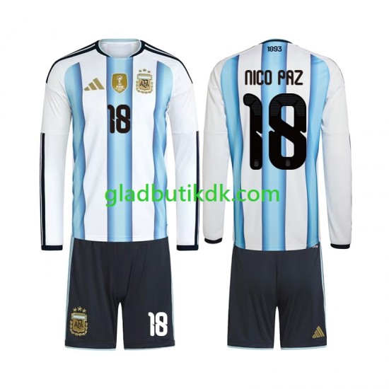 Hjemmebane Trøje Argentina Nico Paz 18 World Cup 2026 L/Æ Børn(+Shorts)
