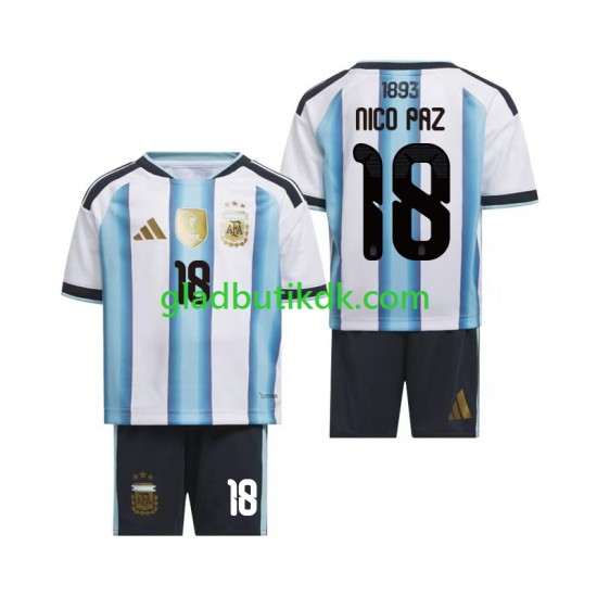 Hjemmebane Trøje Argentina Nico Paz 18 World Cup 2026 K/Æ Børn(+Shorts)