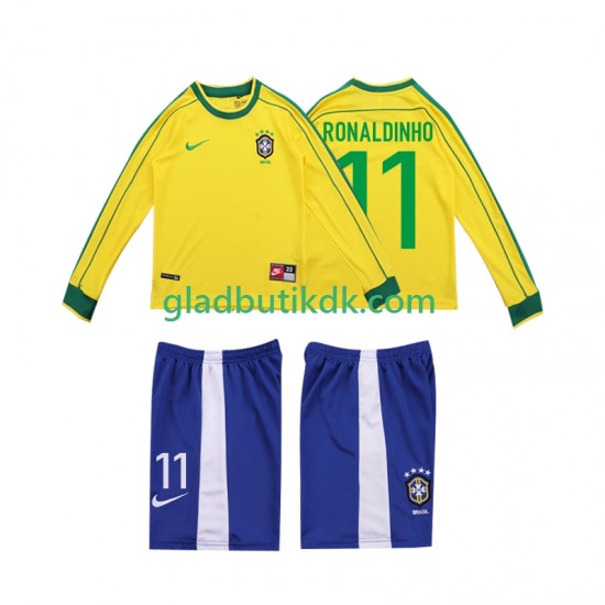 Hjemmebane Trøje Brasilien RONALDINHO 11 Retro 1998 L/Æ Børn(+Shorts)