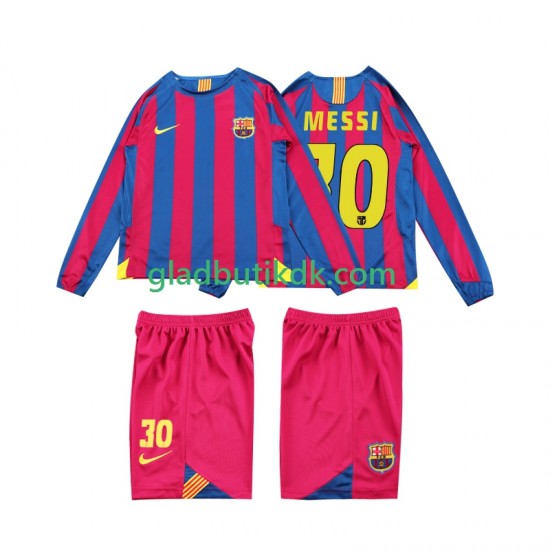 Hjemmebane Trøje FC Barcelona Lionel Messi 10 Retro 2005 2006 L/Æ Børn(+Shorts)