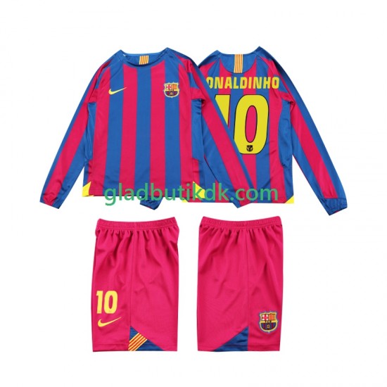 Hjemmebane Trøje FC Barcelona RONALDINHO 10 Retro 2005 2006 L/Æ Børn(+Shorts)