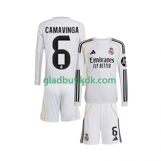 Hjemmebane Trøje Real Madrid Camavinga 6 2025-2026 L/Æ Børn(+Shorts)