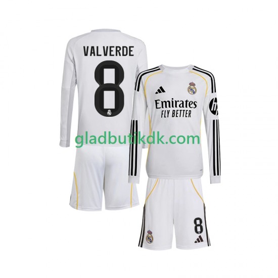 Hjemmebane Trøje Real Madrid Valverde 8 2025-2026 L/Æ Børn(+Shorts)
