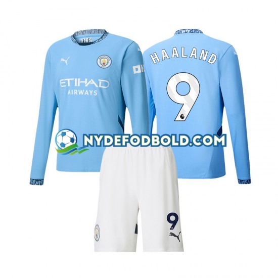 Hjemmebane Trøje Manchester City Erling Haaland 9 2024-2025 L/Æ Børn(+Shorts)