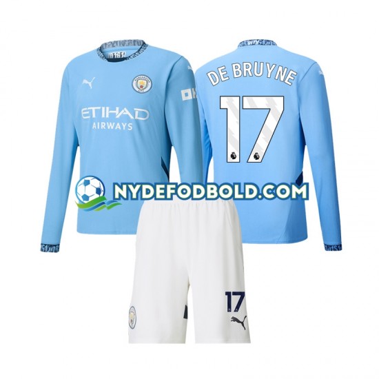 Hjemmebane Trøje Manchester City Kevin De Bruyne 17 2024-2025 L/Æ Børn(+Shorts)