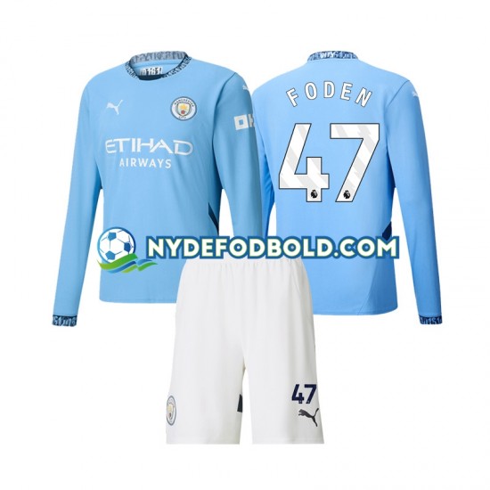 Hjemmebane Trøje Manchester City Phil Foden 47 2024-2025 L/Æ Børn(+Shorts)