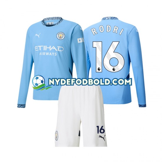 Hjemmebane Trøje Manchester City Rodri 16 2024-2025 L/Æ Børn(+Shorts)
